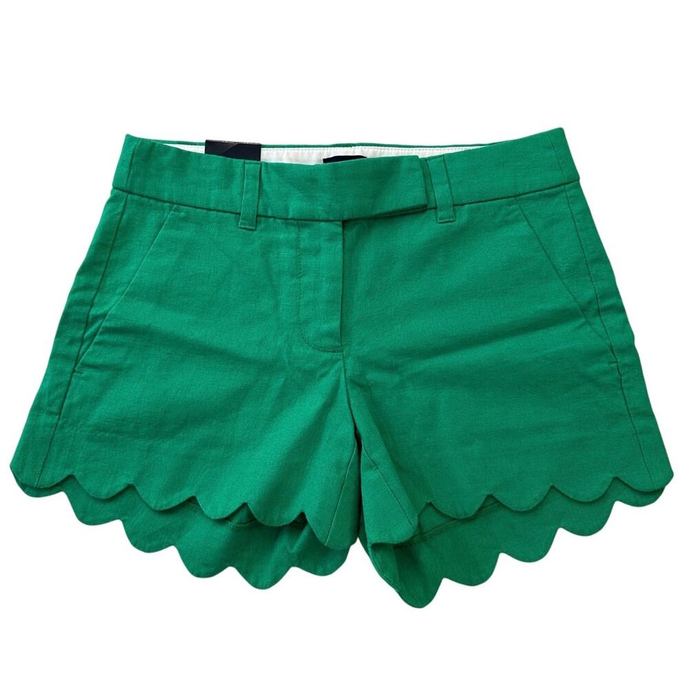 J Crew Green Linen Scalloped Shorts - Picture 2 of 7